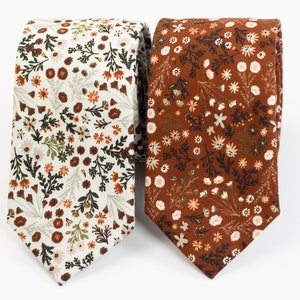 Wild flower Cinnamon tie, Rust orange and cream wedding tie, Burnt orange floral tie, Terracotta floral tie, Cognac Brown tie, Sedona tie