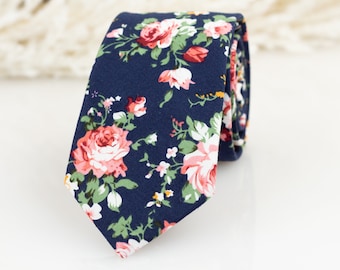 Navy blue & Blush pink floral tie, Groomsmen navy floral tie matching pocket square, Navy floral blue tie, Navy wedding tie, kids bow tie