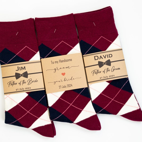 Chaussettes pour garçons d'honneur, chaussettes bordeaux, bleu marine et ivoire à motifs à motifs de losanges, chaussettes bordeaux, chaussettes bordeaux, chaussettes de mariage bordeaux, chaussettes cadeaux pour garçons d'honneur