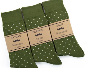 Olive color polka dot socks, Groomsmen olive color socks, Martini olive wedding socks, Personalized socks, Olive green wedding socks