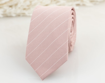 Light pink tie, light dusty pink tie, white stripe tie, Groomsmen blush tie, Davids bridal blush wedding necktie matching pocket square