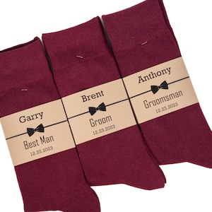 Groomsmen socks burgundy, maroon, wine, deep red, solid socks, Mulberry wedding socks, Personalized socks labels, Maroon wedding socks