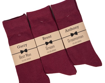 Groomsmen Socken weinrot, weinrot, weinrot, tiefrot, einfarbige Socken, Maulbeer-Hochzeitssocken, Maroon Hochzeitssocken