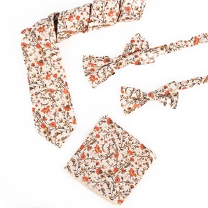 Burnt orange floral tie, Coral floral tie, Coral & cream tie, Azazie Terracotta floral tie, Azazie rust floral tie, David bridal Sienna tie image 3