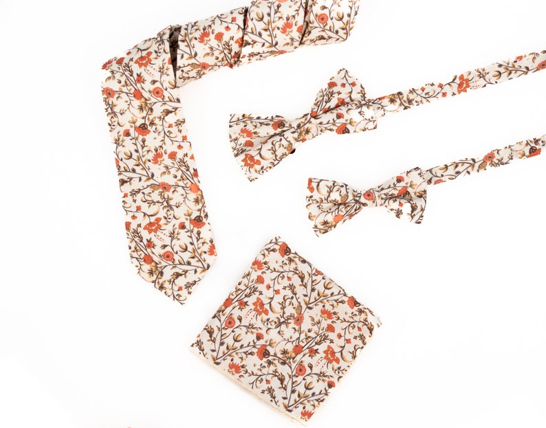 Burnt orange floral tie, Coral floral tie, Coral & cream tie, Azazie Terracotta floral tie, Azazie rust floral tie, David bridal Sienna tie image 3