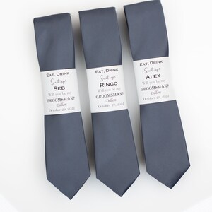 Charcoal satin silk tie, Dark grey wedding tie, Custom tie labels, Groomsmen grey tie, Satin silk tie, Final Sale