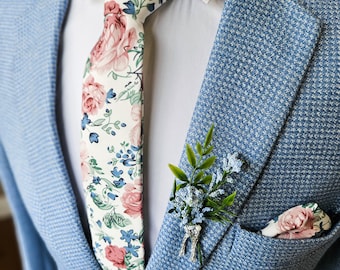 Dusty rose, dusty blue, blush and sage floral tie, Groomsmen dusty rose tie, Azazie dusty blue and rose tie, Sage green and blush pink tie