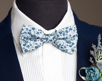 Steel blue floral tie, Dusty Blue floral tie, dusty blue & sage necktie, matching pocket square, Light blue tie, Greyish blue necktie