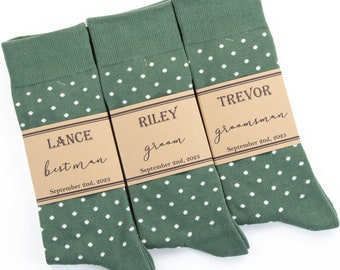 Azazie Eucalyptus socks, Groomsmen sage polka dot socks, custom socks Labels, Personalized Groomsmen socks, Sage green wedding socks