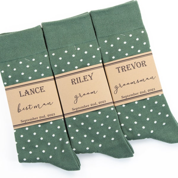 Azazie Eucalyptus socks, Groomsmen sage polka dot socks, custom socks Labels, Personalized Groomsmen socks, Sage green wedding socks