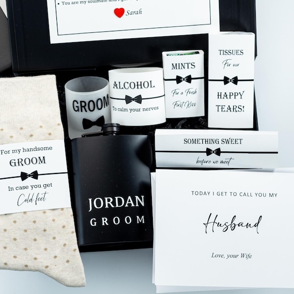 Regalo para el novio de la novia el día de la boda, caja de regalo personalizada para el novio, regalo para el futuro esposo, regalo de novio a novio, regalo del día de la boda para él