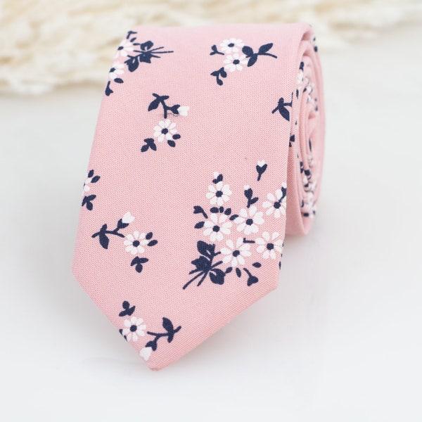 Blush/ pink and Navy floral tie, Blush tie for Groom, Floral pink tie, Blush and navy wedding tie, matching bow tie and pocket square
