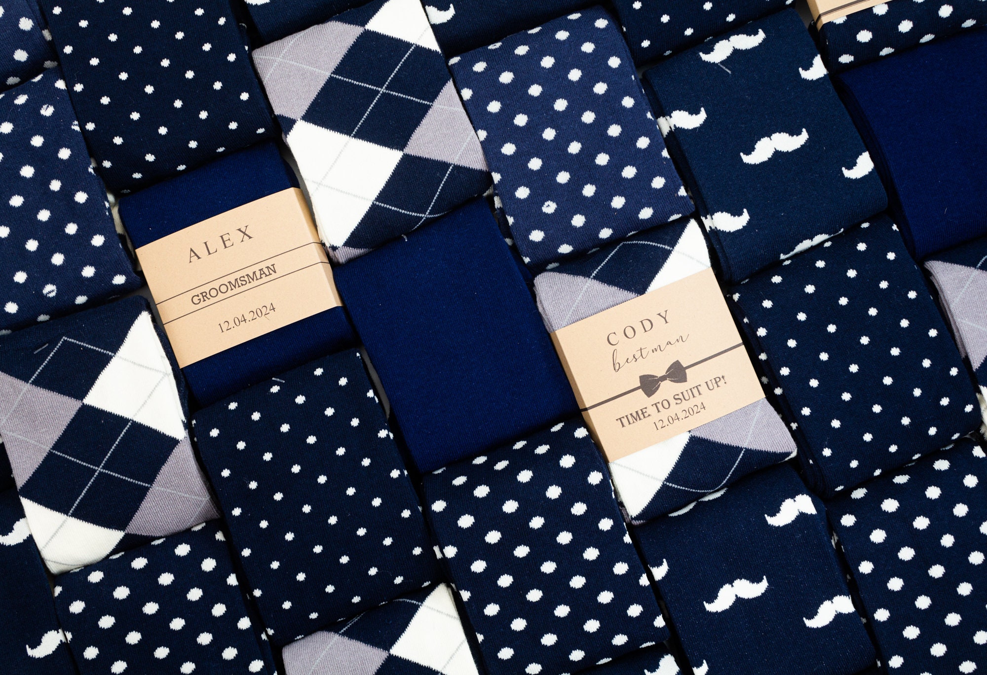Groomsmen socks , Navy socks, Mustache socks, Navy polka dot socks, Men black socks, custom socks labels, Groomsmen Navy socks