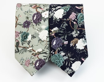 Navy floral tie, sage floral tie, Dusty sage tie, Elegant navy tie, Blue floral tie, dusty sage green floral tie, Men's necktie, Navy tie