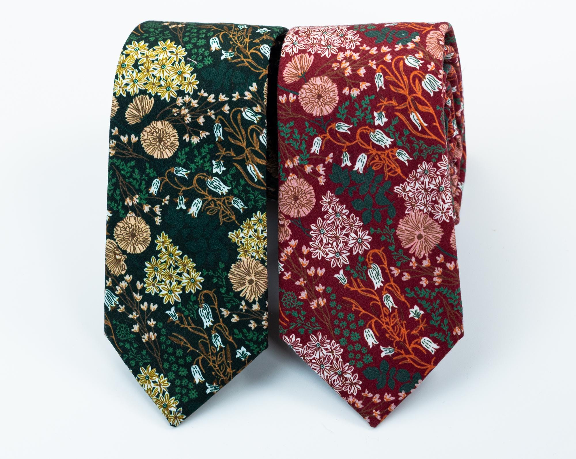 Burgundy Blush Wild Flower Tie, Deep Green Wild Flower Tie, Dark 