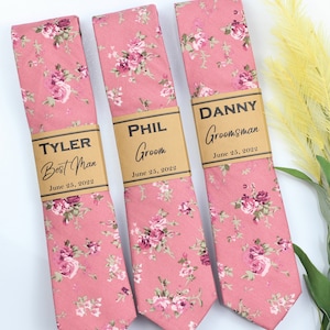 Dusty rose floral Tie, Slim necktie, Floral bow tie, Custom tie labels, Dusty rose tie, slim floral tie, Dusty pink floral tie, Final Sale