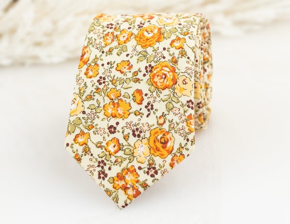 Davids Bridal Marigold Floral Tie Rustic Wedding Yellow Tie Groomsmen Wedding Tie Azazie Butterscotch Floral Necktie Mustard Yellow Tie Etsy