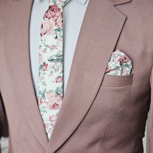 Dusty rose, blush, sage floral tie, Blush floral wedding tie, Groomsmen dusty rose tie, Azazie dusty rose tie, Sage green and blush pink tie image 3