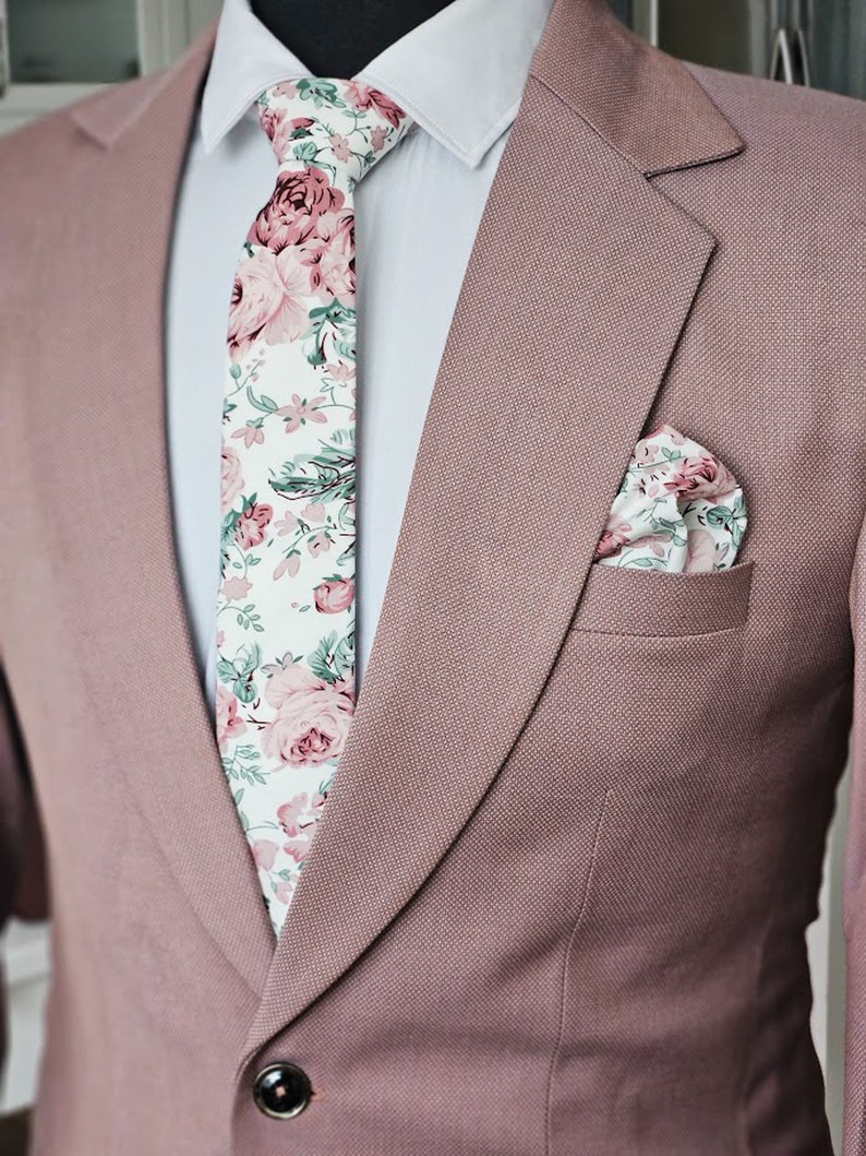 Dusty rose, blush, sage floral tie, Blush floral wedding tie, Groomsmen dusty rose tie, Azazie dusty rose tie, Sage green and blush pink tie image 3