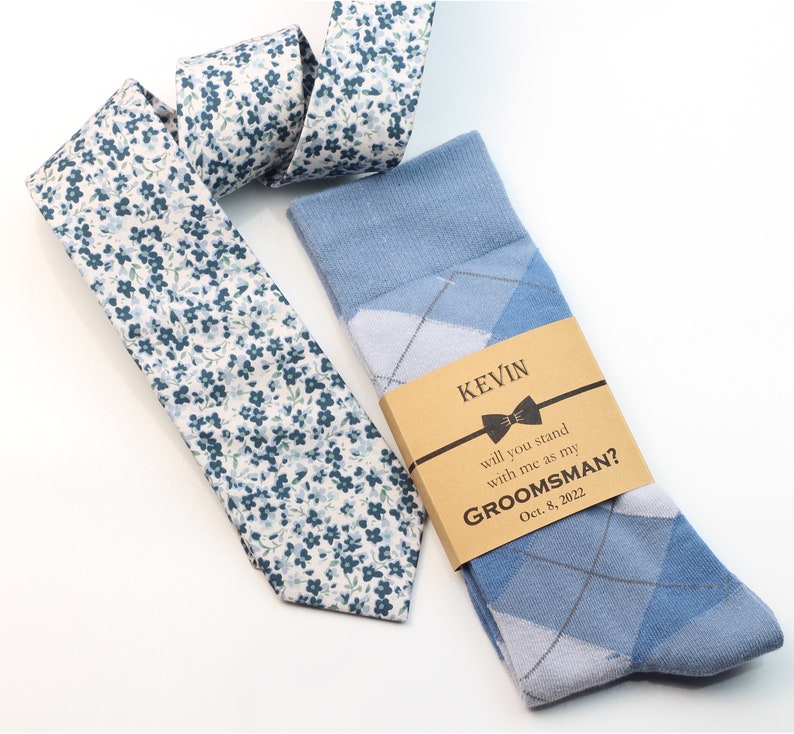 Dusty Blue floral tie, shades of blue tie, Groomsmen tie, Dusty blue wedding theme, Azazie dusty blue & sage necktie, matching pocket square image 6