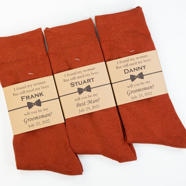 Solid burnt range socks, Dark terracotta groomsmen socks, Sedona rust color socks, Plain rust orange socks, Groomsmen proposal socks gift