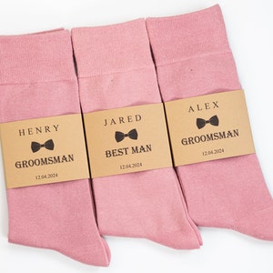 Groomsmen Dusty rose socks, Socks Labels, Personalized Groomsmen socks, Custom labels, Mauve wedding day socks, Dusty rose color socks