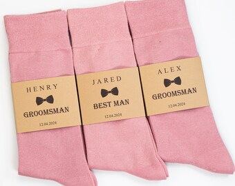 Groomsmen Dusty rose socks, Socks Labels, Personalized Groomsmen socks, Custom labels, Mauve wedding day socks, Dusty rose color socks