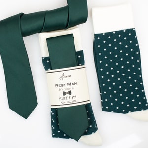 Deep green satin tie, Emerald and ivory polka dot socks, Hunter green tie, Forest green satin silk tie, Deep green groomsmen socks