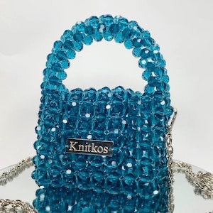 Luxury Preciosa crystal bag, woman crossbody beaded bag, mini evening purse, crystal beaded clutch, blue mini handbag, vintage beaded bag