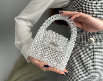 Crystal pink bead bag, Bead LUXURY  bag, Women Bead bag, Bead Bag, bag Bead bag,Crystal Bead Bag,back shoulders bag, Women handbags Knitkos