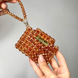 Carteira pequena feminina com contas douradas e cristal, mini carteira fofa, mini bolsa com contas, porta-moedas com contas, carteira com contas, porta-cartões, bolsa