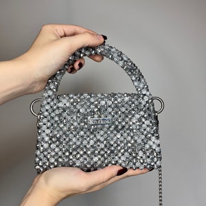 Crystal Metallic beaded bag, LUXURY crossbody bag, Women Bead bag, Tote purse,  Beaded bag, Crystal Bag,shoulders bag, Women handbag Knitkos