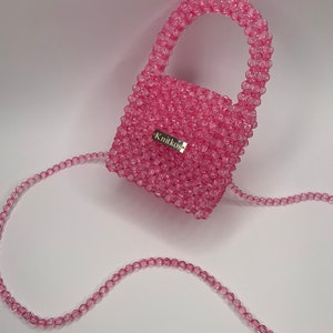 Crystal KNITKOS roze tas met kralen, schoudertas met kralen, tas met kralen voor dames, tas met kralen, tas met kralen, tas met kristallen kralen, schoudertas schoudertas, dameshandtassen