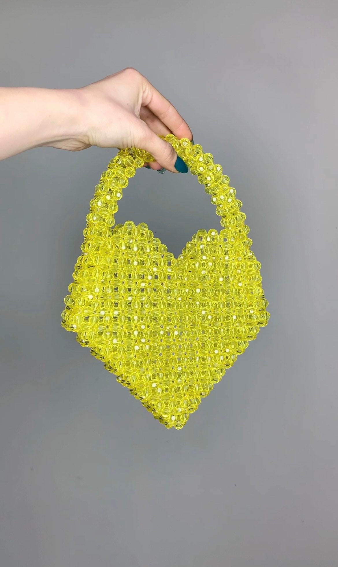 Handmade Yellow Heart Beaded Bag - Crystal Knitkos Love - Etsy