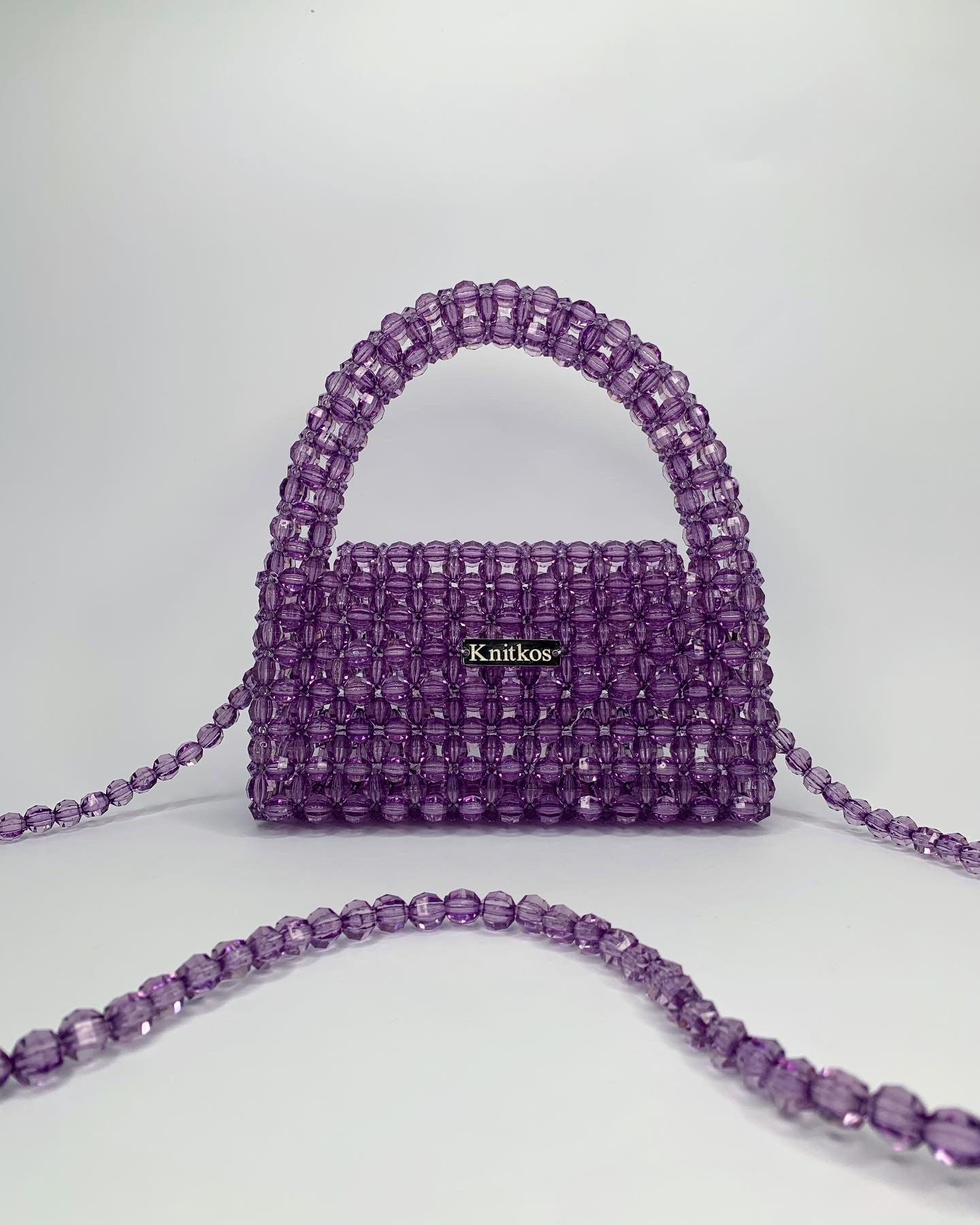 Crossbody KNITKOS Violet Bead Bag, Bead Shoulder Bag, Women