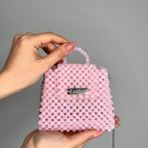 Crystal Pink Perlentasche, LUXUS Perlentasche, Frauenperlentasche, Einkaufstasche, Geldbörse, Perlentasche, Kristallperlentasche, Schultertasche, Frauenhandtasche Knitkos