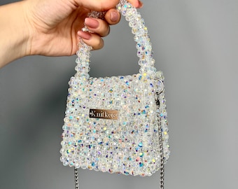 クリスタルガラスビーズバッグ/クリスタルビーズバッグ/高級ビーズ  