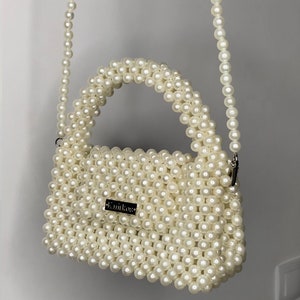 Bolso de mano con perlas, bolso de noche, bolso con cuentas de perlas, bolso de boda con perlas, bolso de mano con perlas hecho a mano, bolso de hombro de lujo, bolso de inspiración vintage, bolso color marfil