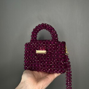 Crystal  KNITKOS bead CROSSBODY Burgundy bag, Bead shoulder bag, Women Bead bag, Bead Bag, bag Bead bag,Crystal Bead Bag,back shoulders bag,