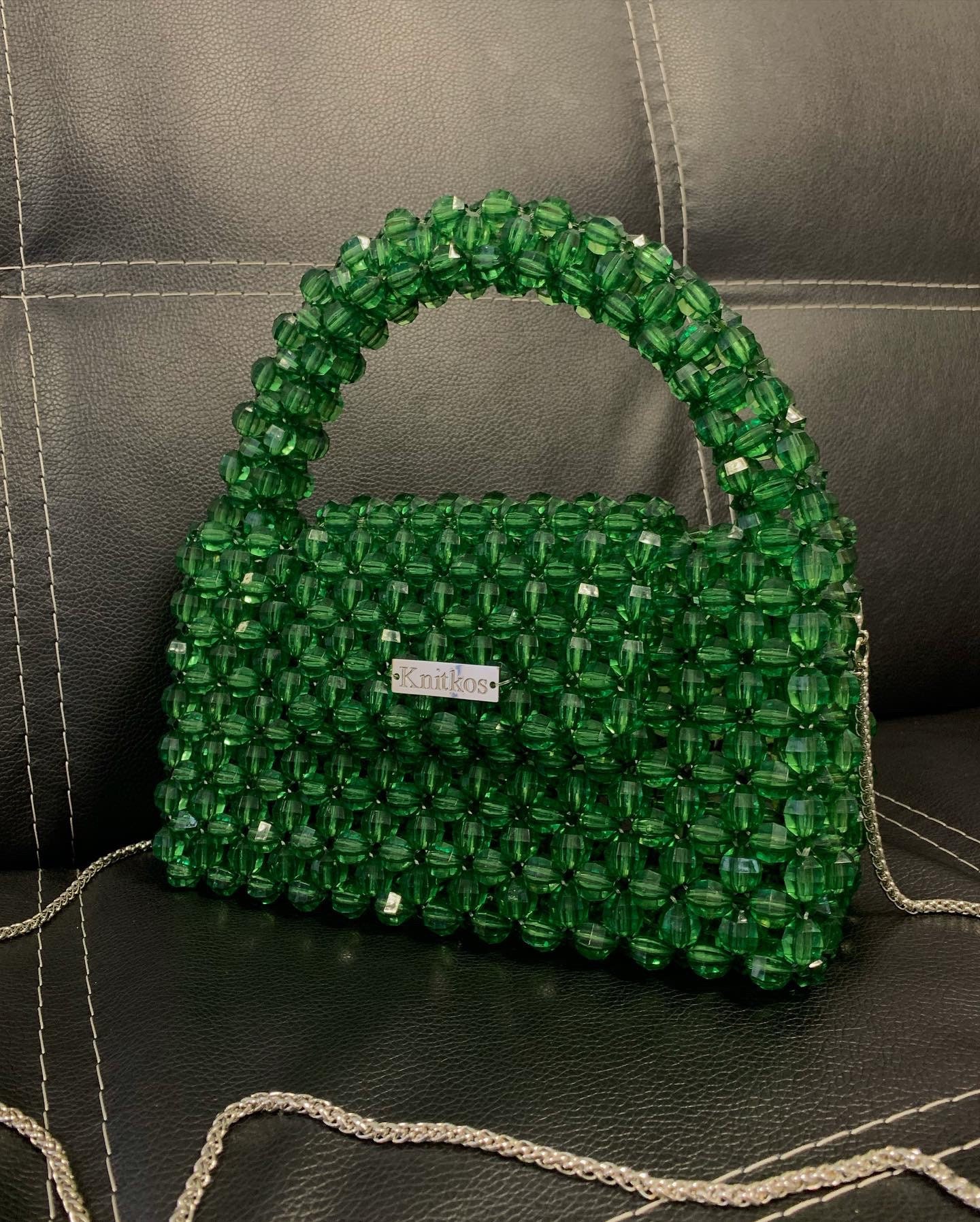 Crystal Green Bead Bag, Bead Shoulder Bag, KNITKOS Bead Bag, Bead Bag ...