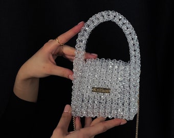 Crystal KNITKOS clear bead bag, Bead shoulder bag, Women Bead bag, Bead Bag, bag Bead bag,Acrylic Bead Bag,back shoulder bag, Women handbag