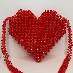 Red heart beaded purse, crossbody bag, woman luxury handbag, evening bag, bead bag, personalized heart bag, Custom bead bag, valentines gift