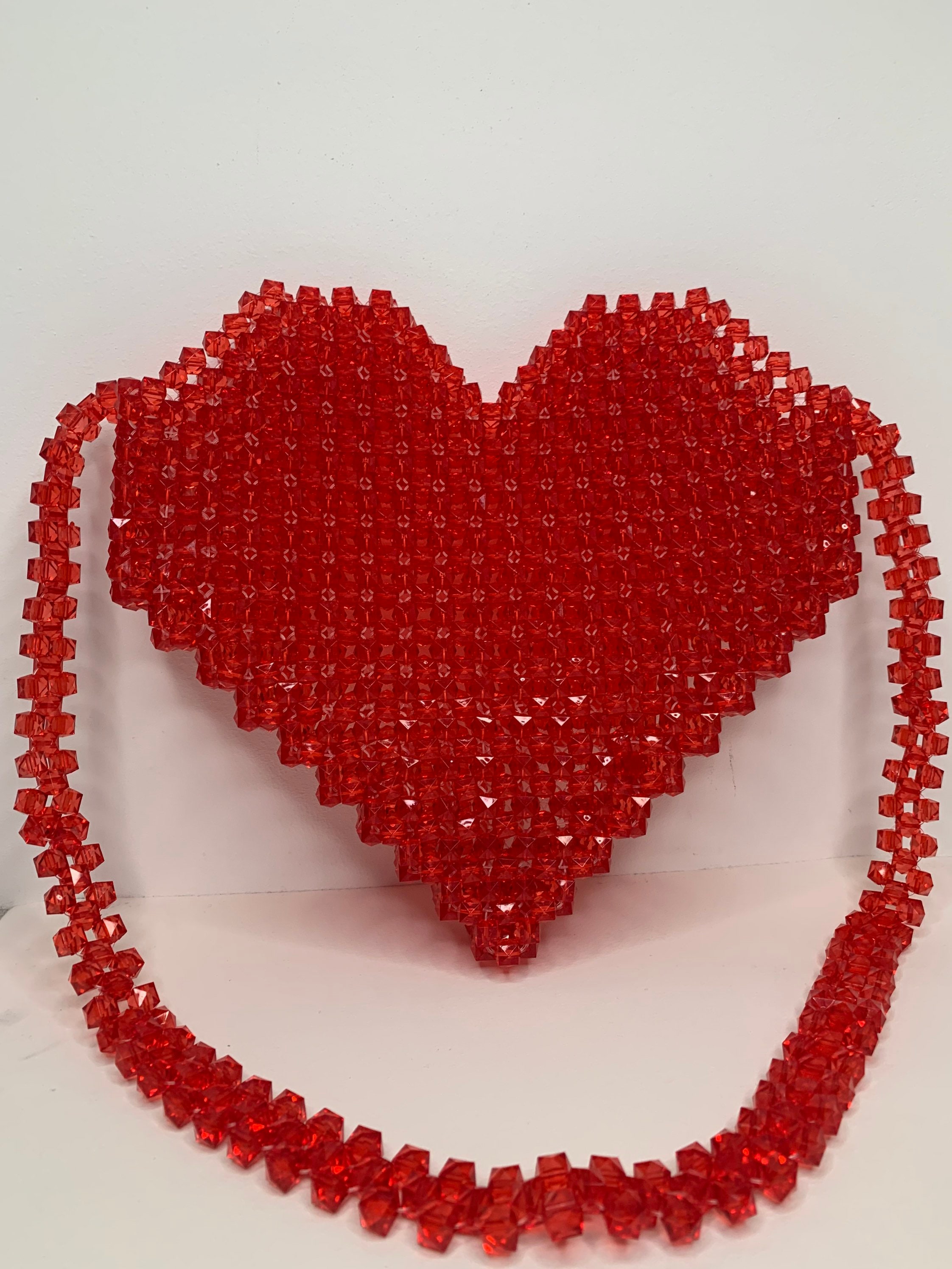 Red Heart Beaded Purse, Crossbody Bag, Woman Luxury Handbag