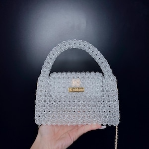 Crystal white bead bag, Bead shoulder bag, Women Bead bag, Bead Bag, bag Bead bag,Crystal Bead Bag,back shoulders bag, Women bead purse