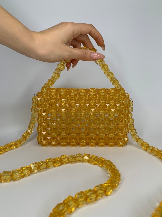 ハンドメイドクリスタルビーズショルダーバッグ - イエロー - Etsy 日本