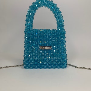 Crystal blue beaded bag, crossbody bag, purse, clutch, evening bag, mini purse, woman handbag, crystal bag, bead bag, beaded bag, blue cute