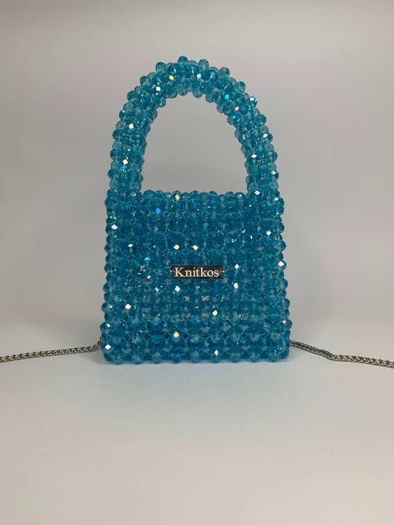 Crystal blue beaded bag, crossbody bag, purse, clutch, evening bag, mini  purse, woman handbag, crystal bag, bead bag, beaded bag, blue cute