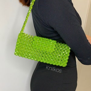Crossbody Green bead bag, KNITKOS shoulder bag, Women Bead bag, Bead Bag, green Bead bag, Green Crystal Bead Bag,green shoulders bag, Women