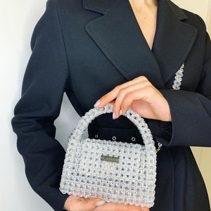 Crystal white bead bag, Bead shoulder bag, Women Bead bag, Bead Bag, bag Bead bag,Crystal Bead Bag,back shoulders bag, Women purse Knitkos