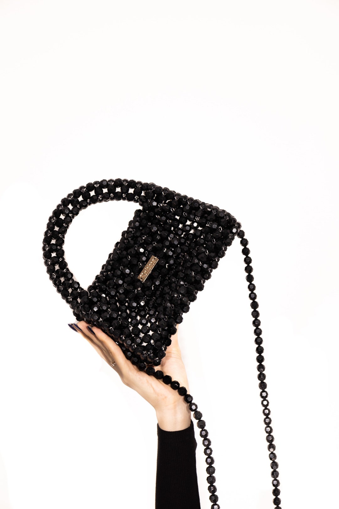 Crystal Black Bead Bag, Bead Shoulder Bag, Women Bead Bag